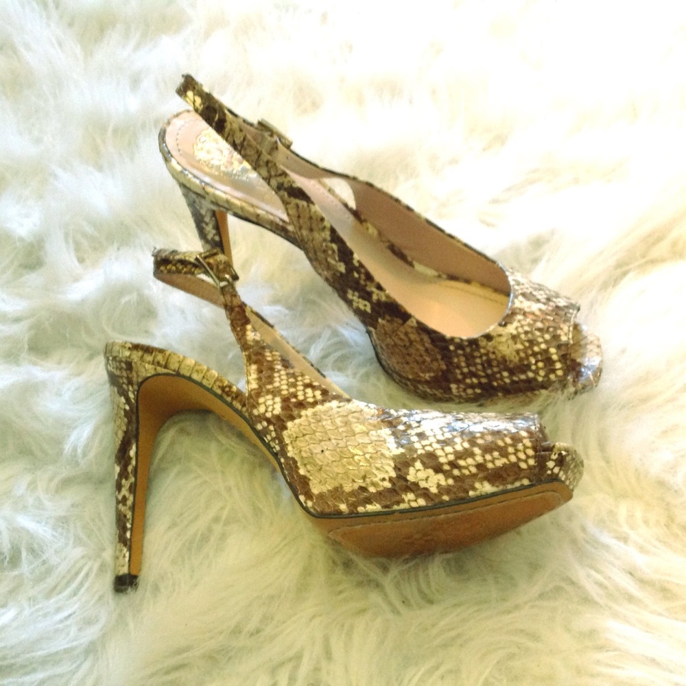 Vince Camuto Peep Toe Snake Skin Sling Back Heels
